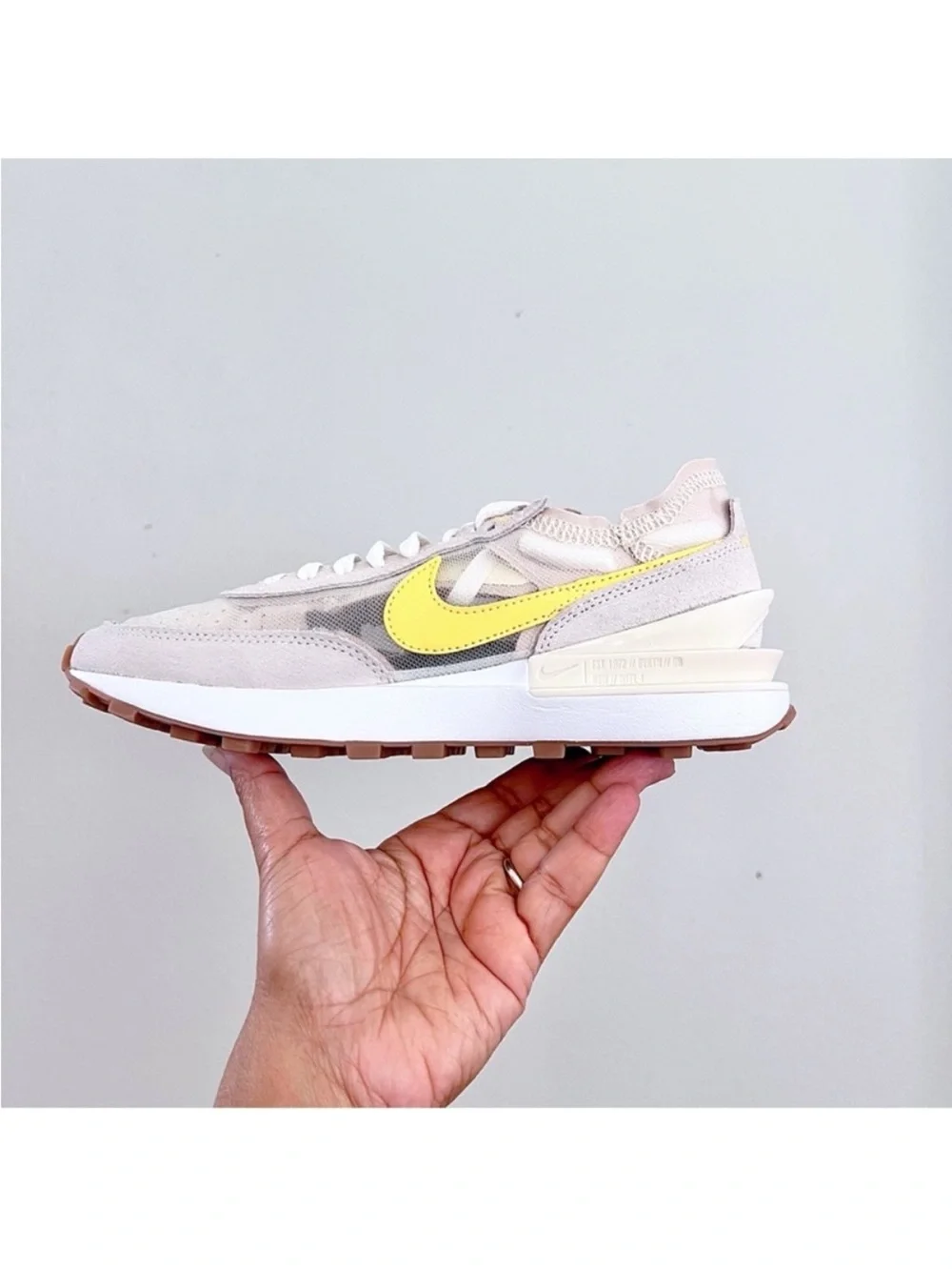 Nike Waffle One Sail Coconut Milk Retro Runner Sneaker in Cream with Yellow